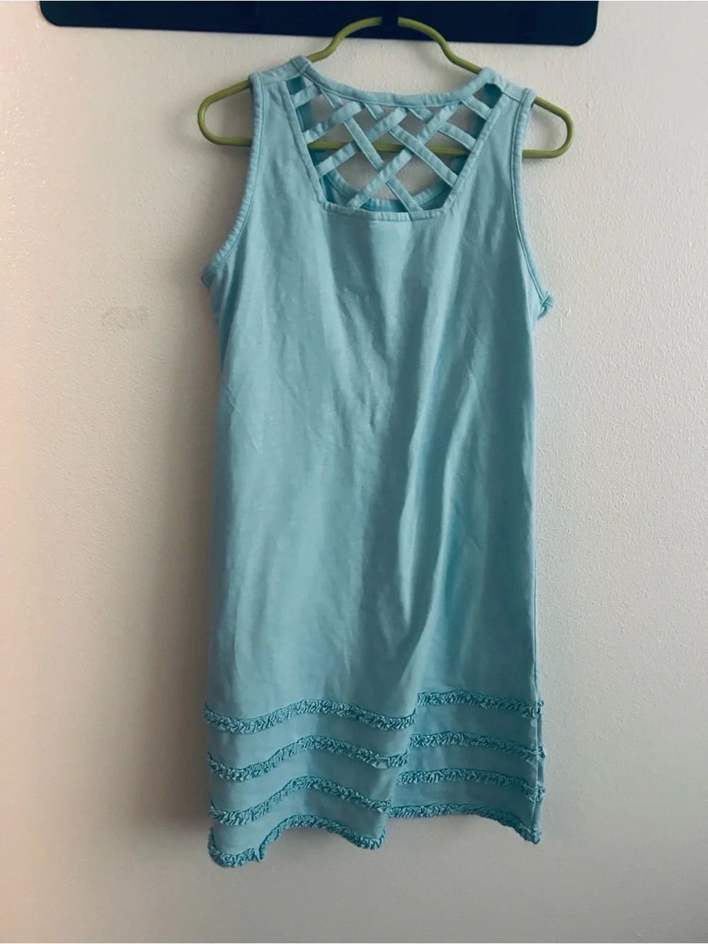 Boston Traders Girl M(9-10)Teal Cotton Blend  Sleeveless Dress with Lattice Back